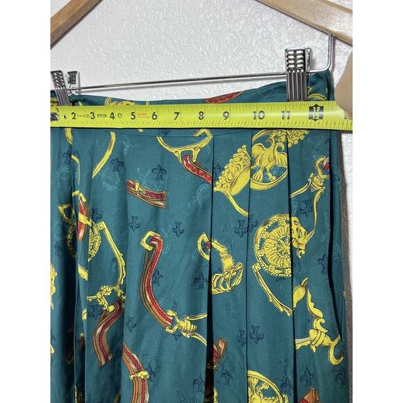 Vintage CHAUS Belts & Medallions Pleated Midi Skirt Green Size S 4 Old Money - Picture 3 of 7